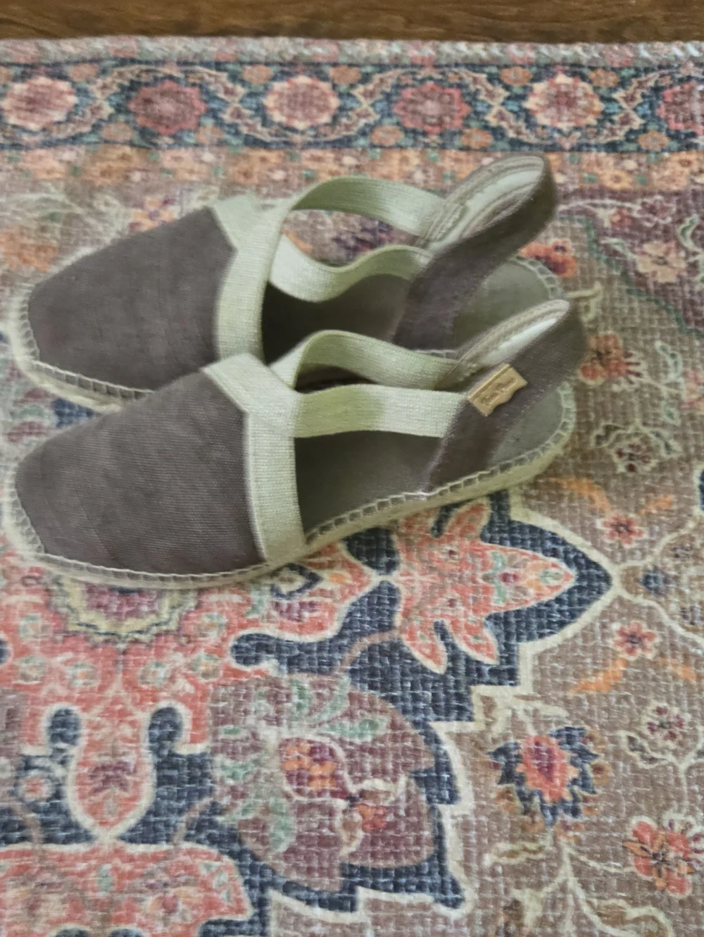 Women’s Brown Canvas Espadrille Slingbacks with Olive Straps